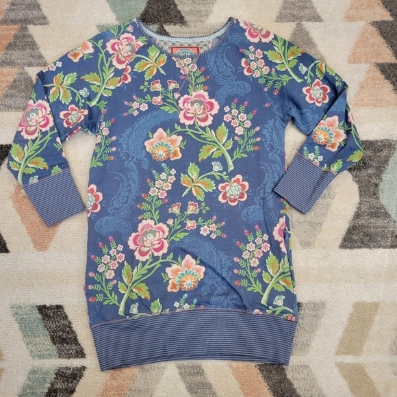 PIP STUDIO blue floral knit tunic top size small - Picture 1 of 8